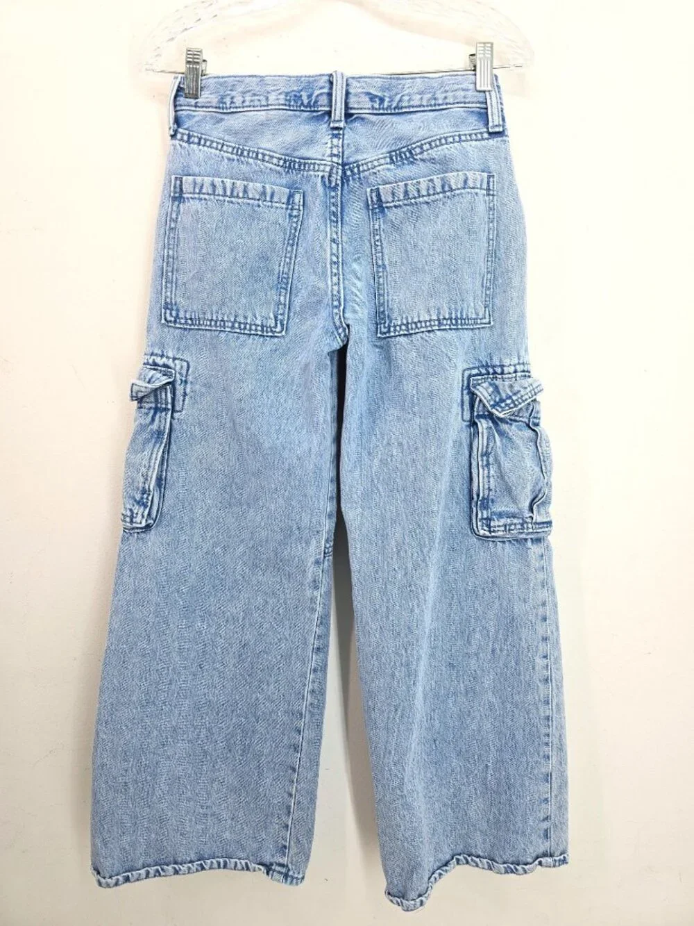 Old Navy Kids High Rise Baggy Cargo Acid Wash Wide Leg Denim Jeans Size 14